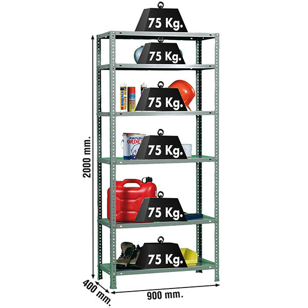 Estante Metálica ADVANTAGE 6/400 Cinzento - 2000 x 900 x 400 mm