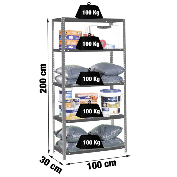 Estante Metálica COMFORT PLUS 5/300 Antracite - 2000 x 1000 x 300 mm