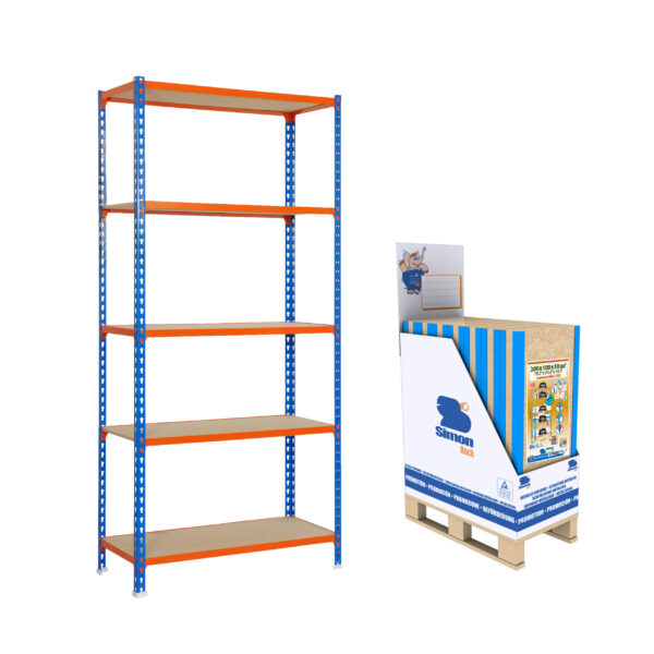 Estante Metálica MINIPROMOBOX 16 MADERCLICK 5/300 AZ/NAR/MAD - 1800 x 900 x 300 mm