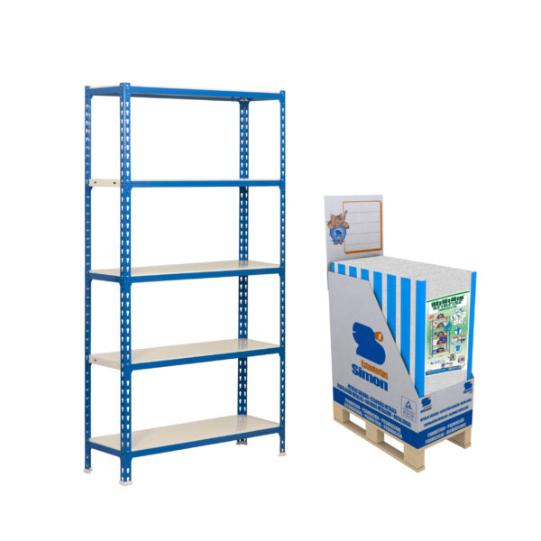 Estante Metálica MINIPROMOBOX 8 SIMONCLICK PLUS 5/500 Azul/Branco - 2000 x 1000 x 500 mm