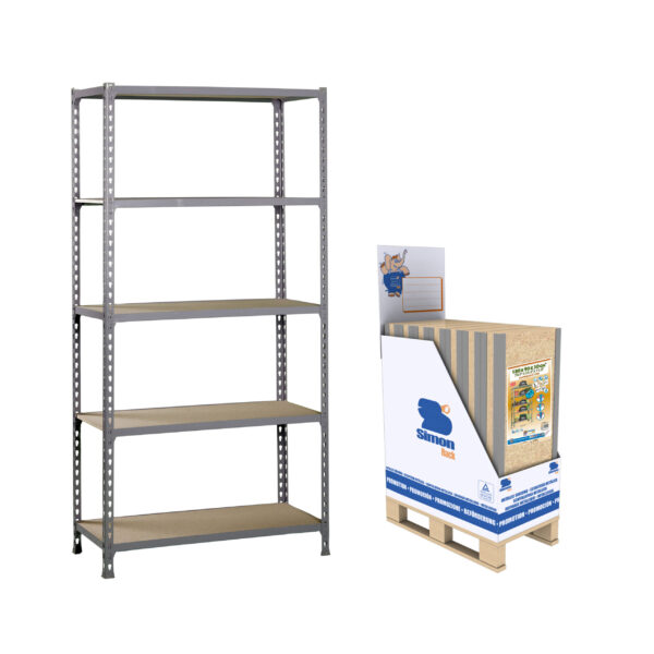 Estante Metálica MINIPROMOBOX 9 MADERCLICK PLUS  5/500 Cinzento/Madeira - 2000 x 1000 x 500 mm