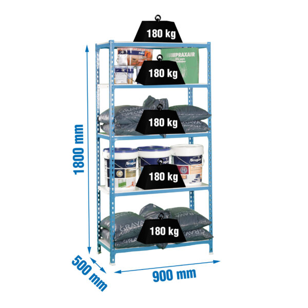 Estante Metálica SIMONCLICK 5/500 Azul/Branco - 1800 x 900 x 500 mm