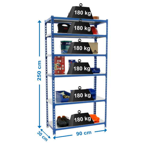 Estante Metálica SIMONCLICK 6/300 Azul/Galvanizado - 2500 x 900 x 300 mm