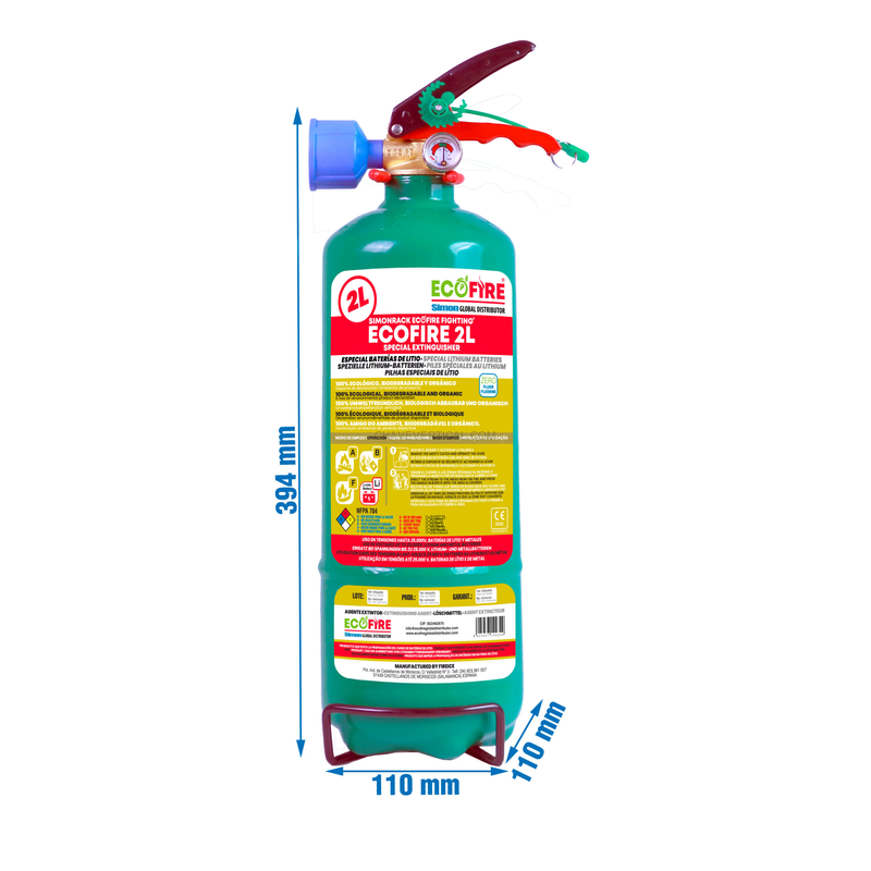 Acessório para Equipamento de Segurança ECOFIRE EXT002G GREEN 2 L + Suporte - 394 x 110 x 110 mm