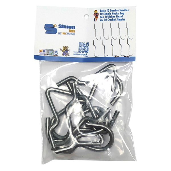 Acessório para Painel de Ferramentas 10 un. Ganchos Simples (B) HOOK09 Saco - 140 x 90 x 10 mm