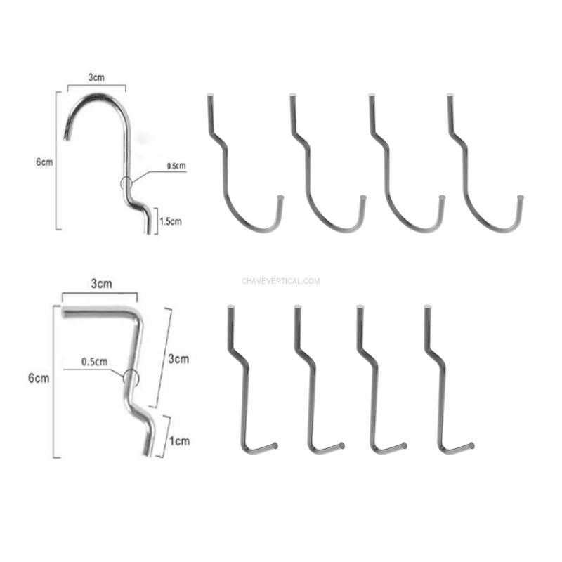 Acessório para Painel de Ferramentas 10 un. Ganchos Simples (B) HOOK09 Saco - 140 x 90 x 10 mm