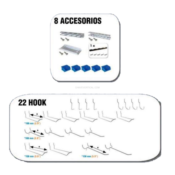 Acessório para Painel de Ferramentas 30 un. ACC015 BT-PANEL (22 HOOK + 8 ACCS)