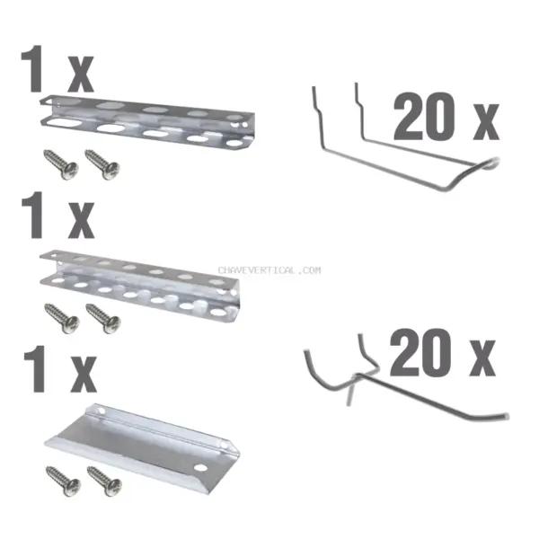 Acessório para Painel de Ferramentas 40 un. Ganchos Duplos + 3 ACC. PANEL