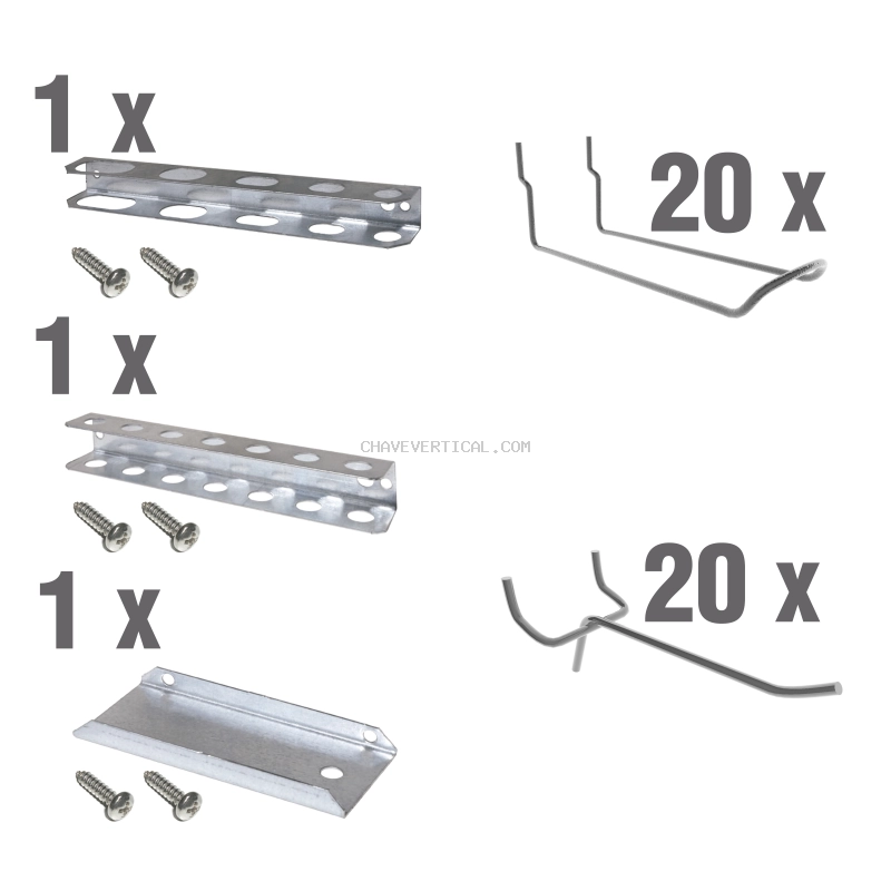 Acessório para Painel de Ferramentas 40 un. Ganchos Duplos + 3 ACC. PANEL