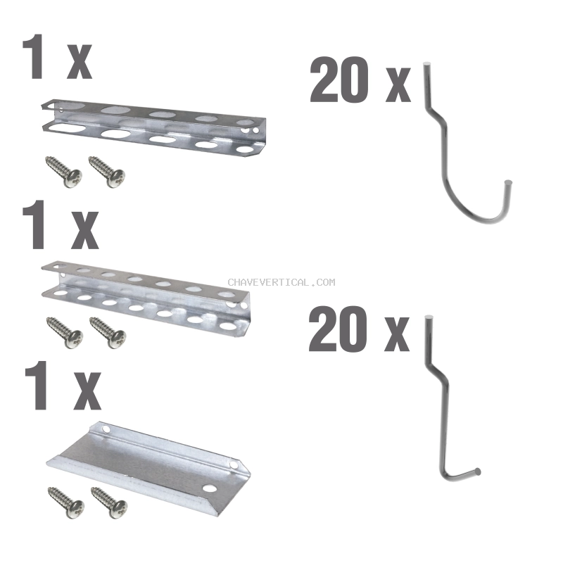 Acessório para Painel de Ferramentas 40 un. Ganchos Simples + 3 ACC. PANEL