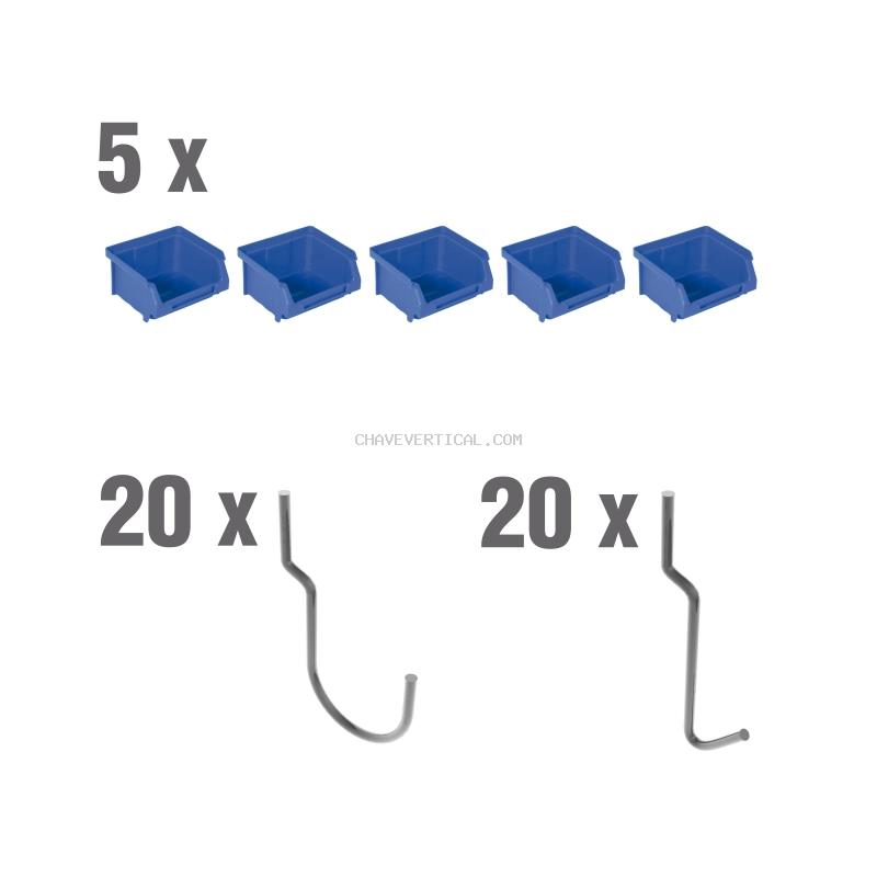 Acessório para Painel de Ferramentas 40 un. Ganchos Simples + 5 Gavetas