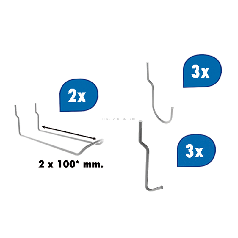 Acessório para Painel de Ferramentas 8 un. Ganchos (3B1 + 3B2 + 2 A2/100) HOOK07 Saco