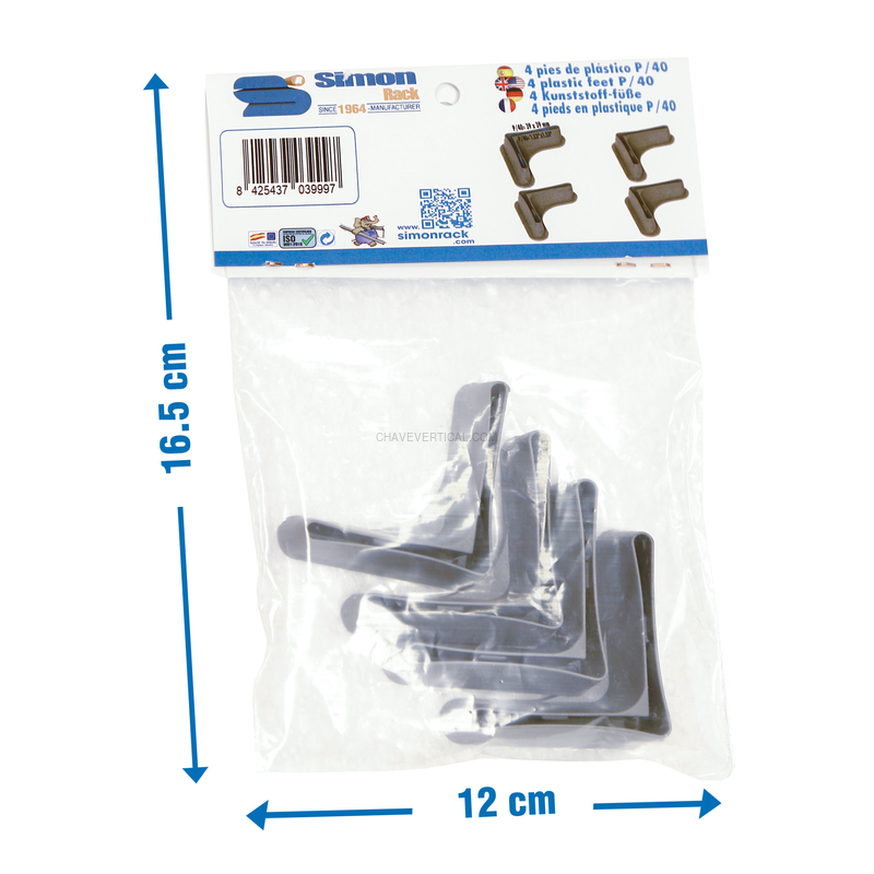 Acessório para Sistema de Arrumação 4 un. Pés P/40 Branco Saco - 217 x 117 x 25 mm
