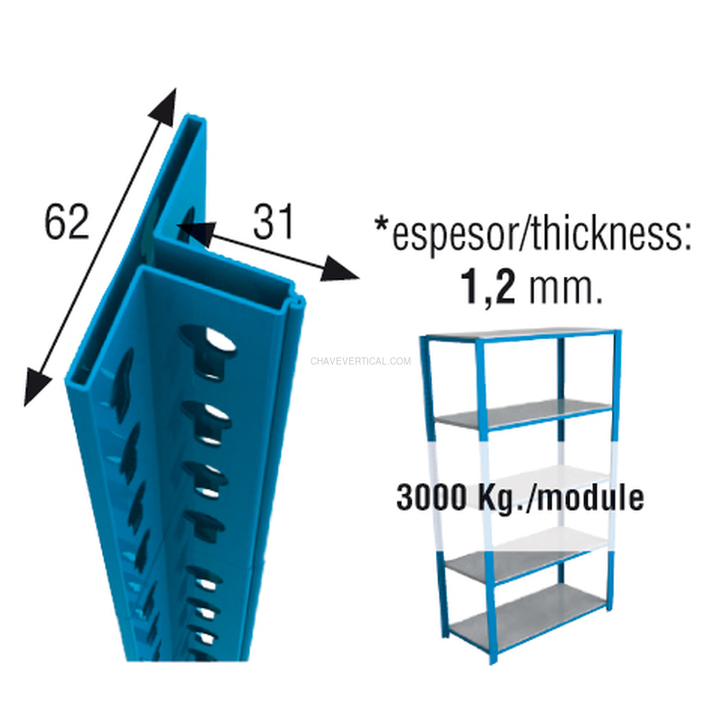 Acessório para Sistema de Arrumação PERFIL OFFICLICK 2100 AZUL - 2100 x 62 x 31 mm