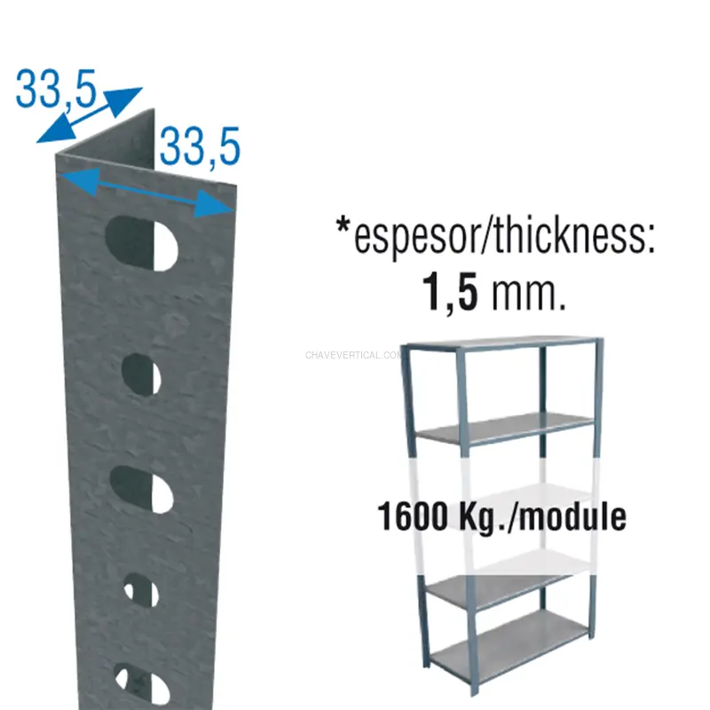Acessório para Sistema de Arrumação PERFIL SCLASSIC P/35 2000 Galvanizado - 2000 x 33,5 x 33,5 mm