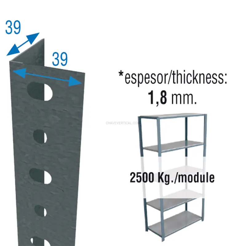 Acessório para Sistema de Arrumação PERFIL SCLASSIC P/40 2500 Galvanizado - 2500 x 39 x 39 mm