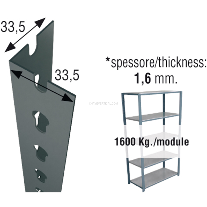 Acessório para Sistema de Arrumação PERFIL SCLICK P/35 3500 Cinzento - 3500 x 33,5 x 33,5 mm