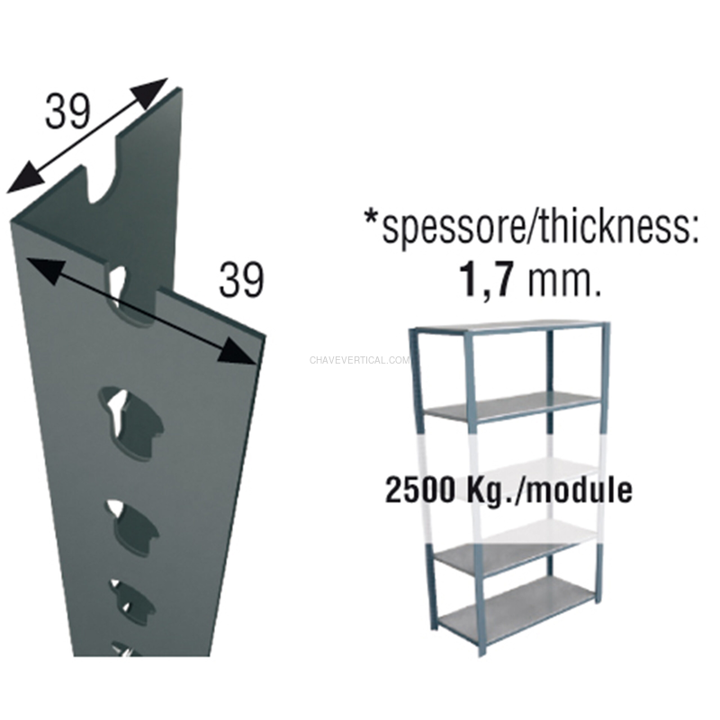 Acessório para Sistema de Arrumação PERFIL SCLICK P/40 1500 Cinzento - 1500 x 39 x 39 mm