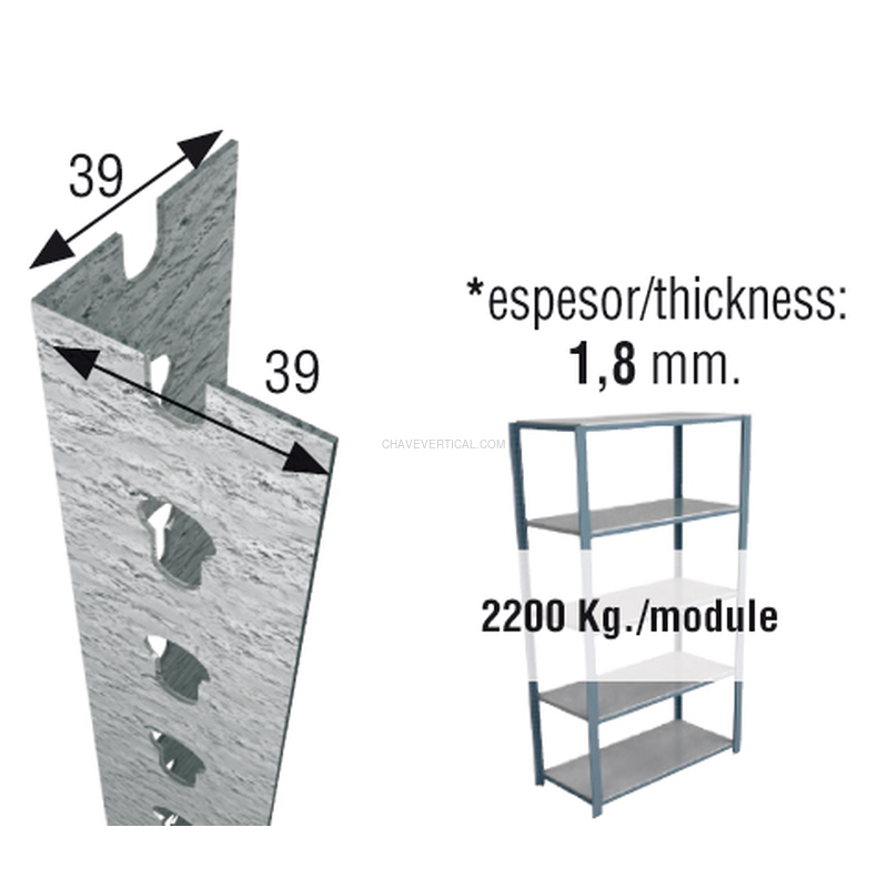 Acessório para Sistema de Arrumação PERFIL SCLICK P/40 2000 Galvanizado - 2000 x 39 x 39 mm