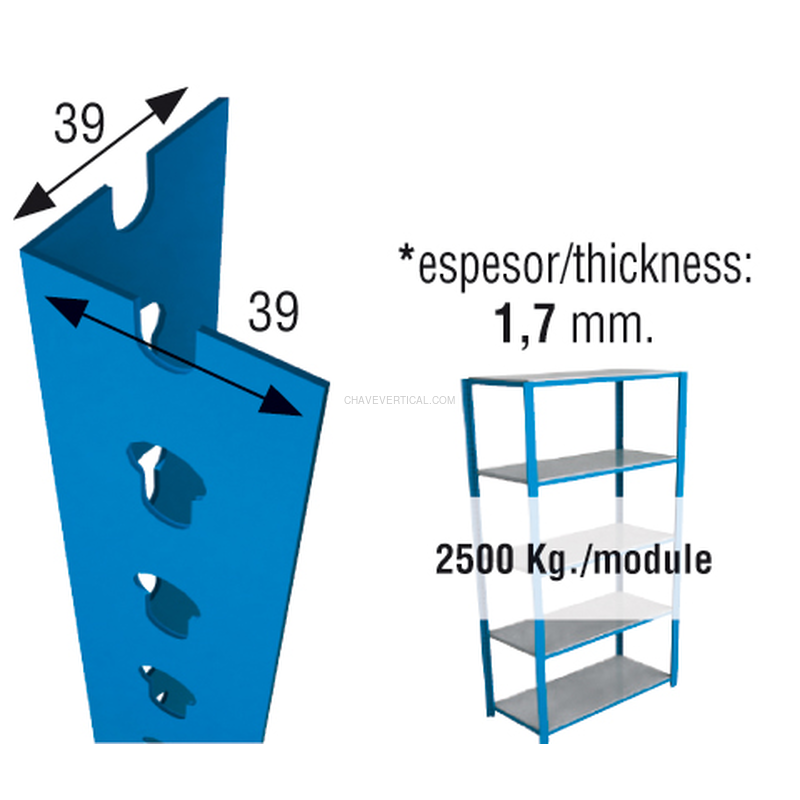 Acessório para Sistema de Arrumação PERFIL SCLICK P/40 3500 AZUL - 3500 x 39 x 39 mm
