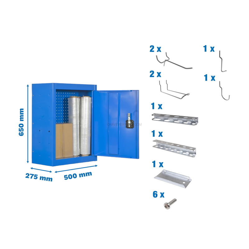 Armário de Ferramentas CABINET TOOLS Montado 650X500MM AZUL + 9 ACCS - 650 x 500 x 275 mm