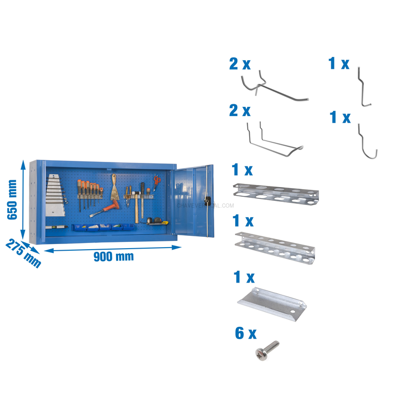 Armário de Ferramentas CABINET TOOLS Montado 650X900MM AZUL + 9 ACCS - 650 x 900 x 275 mm