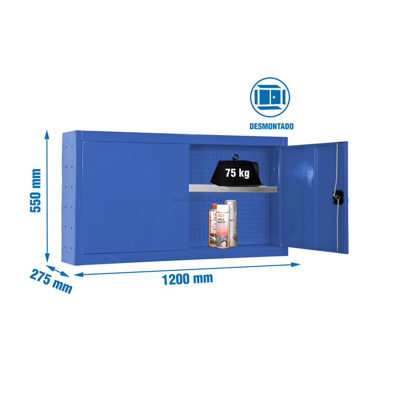 Armário de Ferramentas CABINET TOOLS SHELF Desmontado 550X1200MM AZUL - 550 x 1200 x 275 mm