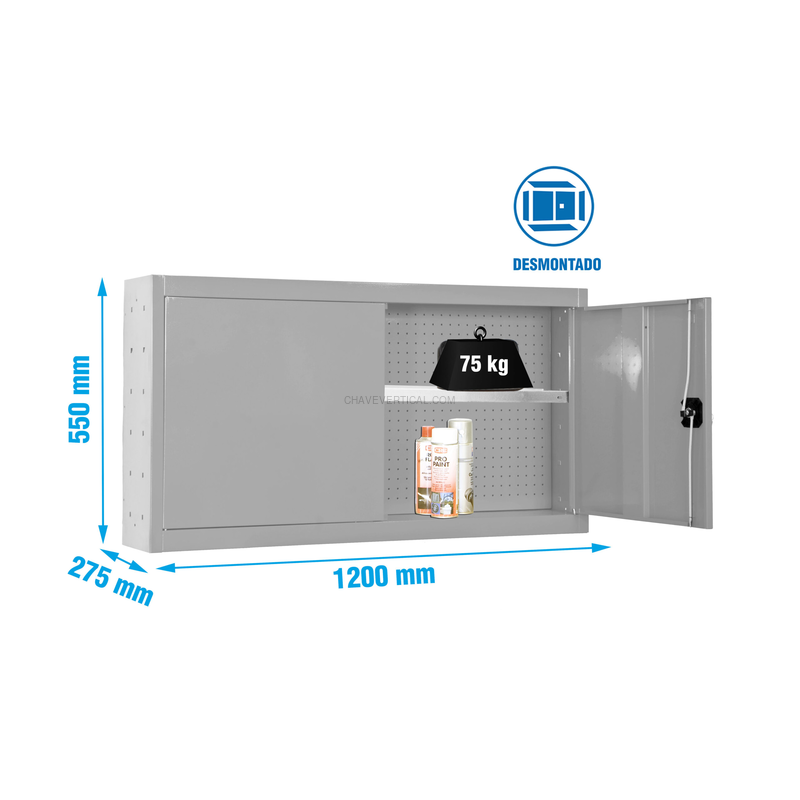 Armário de Ferramentas CABINET TOOLS SHELF Desmontado 550X1200MM Cinzento - 550 x 1200 x 275 mm