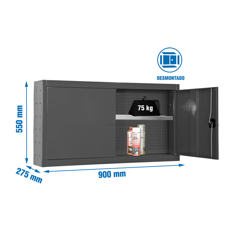 Armário de Ferramentas CABINET TOOLS SHELF Desmontado 550X900MM Antracite - 550 x 900 x 275 mm