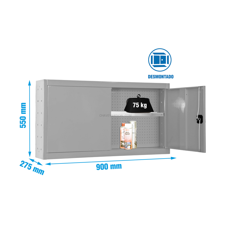 Armário de Ferramentas CABINET TOOLS SHELF Desmontado 550X900MM Cinzento - 550 x 900 x 275 mm