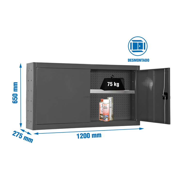 Armário de Ferramentas CABINET TOOLS SHELF Desmontado 650X1200MM Antracite - 650 x 1200 x 275 mm