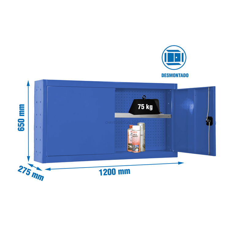 Armário de Ferramentas CABINET TOOLS SHELF Desmontado 650X1200MM Azul - 650 x 1200 x 275 mm