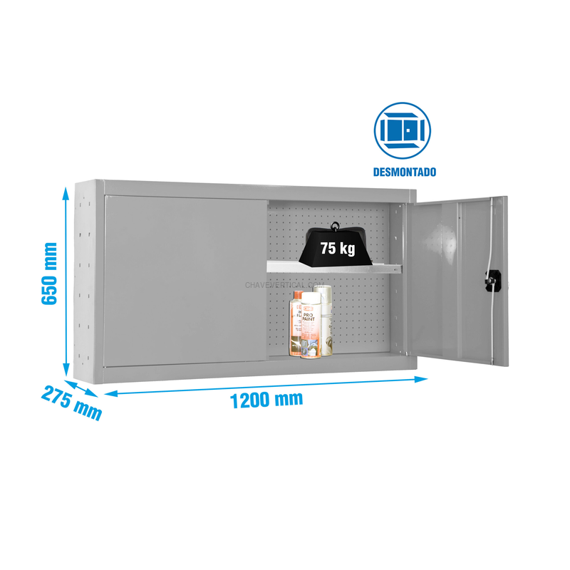 Armário de Ferramentas CABINET TOOLS SHELF Desmontado 650X1200MM Cinzento - 650 x 1200 x 275 mm