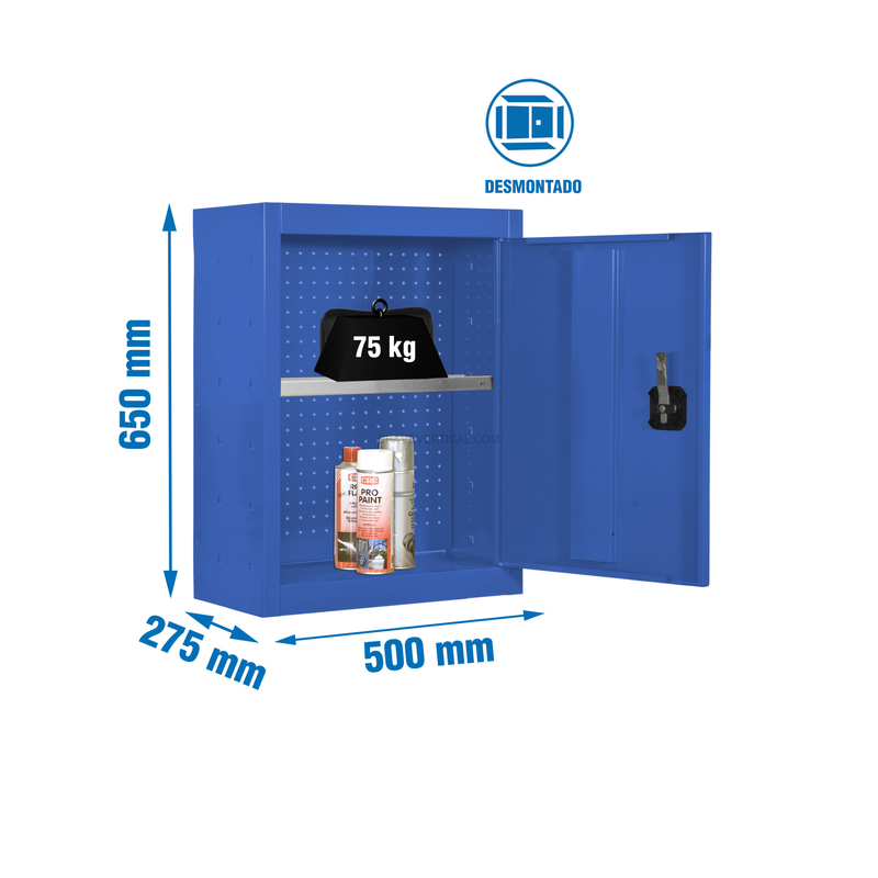 Armário de Ferramentas CABINET TOOLS SHELF Desmontado 650X500MM AZUL - 650 x 500 x 275 mm