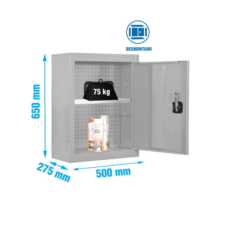 Armário de Ferramentas CABINET TOOLS SHELF Desmontado 650X500MM Cinzento - 650 x 500 x 275 mm