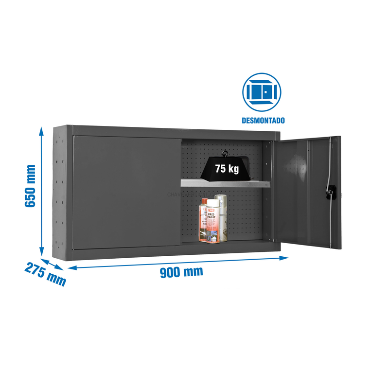 Armário de Ferramentas CABINET TOOLS SHELF Desmontado 650X900MM ANTR - 650 x 900 x 275 mm