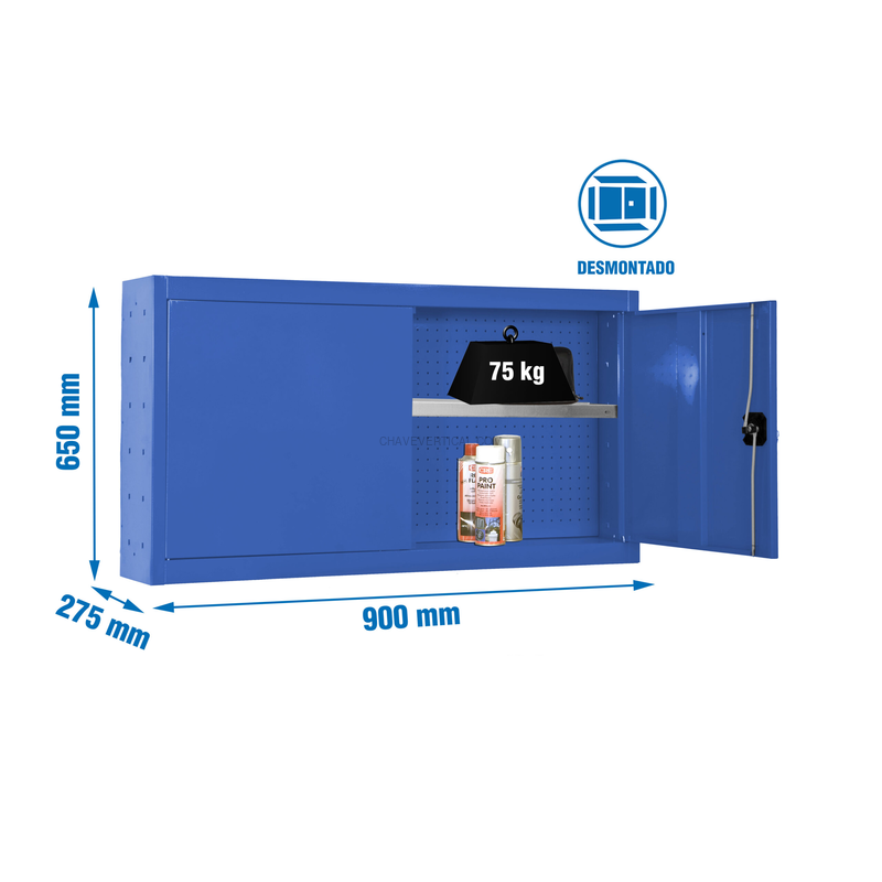 Armário de Ferramentas CABINET TOOLS SHELF Desmontado 650X900MM AZUL - 650 x 900 x 275 mm
