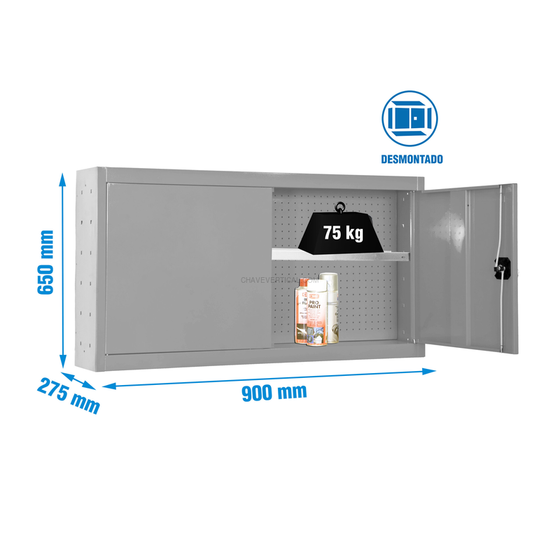 Armário de Ferramentas CABINET TOOLS SHELF Desmontado 650X900MM Cinzento - 650 x 900 x 275 mm
