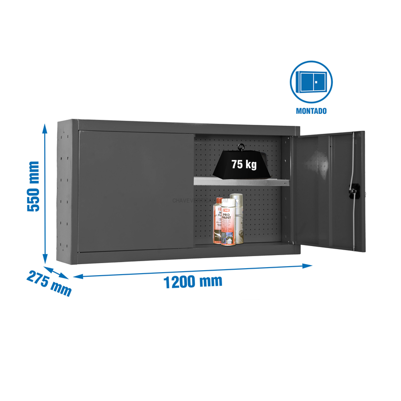 Armário de Ferramentas CABINET TOOLS SHELF Montado 550X1200MM ANTR - 550 x 1200 x 275 mm