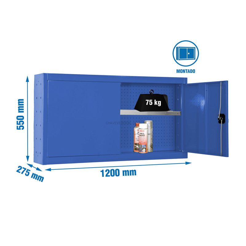 Armário de Ferramentas CABINET TOOLS SHELF Montado 550X1200MM AZUL - 550 x 1200 x 275 mm
