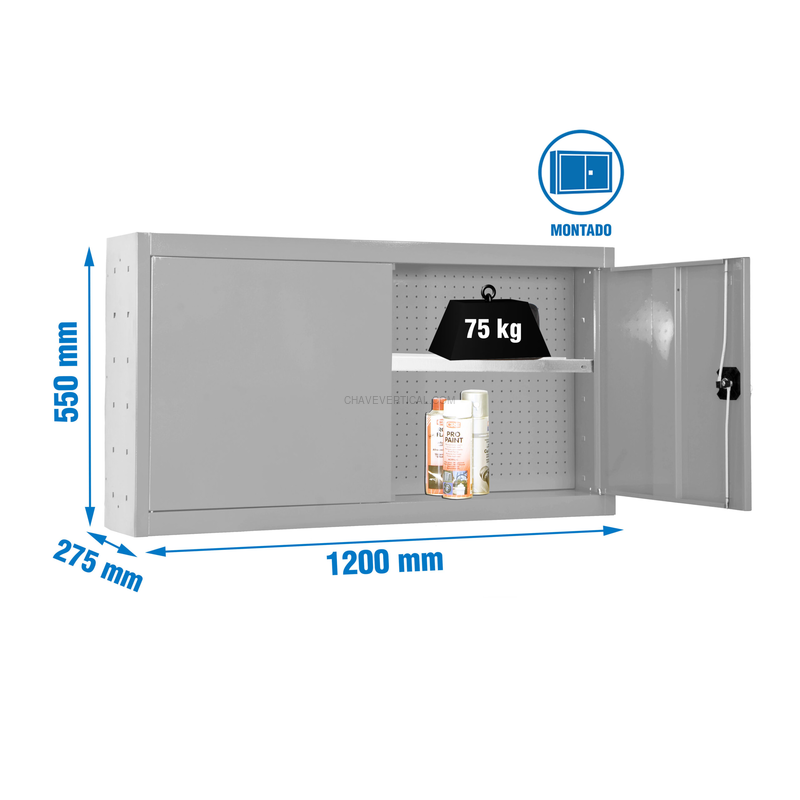 Armário de Ferramentas CABINET TOOLS SHELF Montado 550X1200MM Cinzento - 550 x 1200 x 275 mm