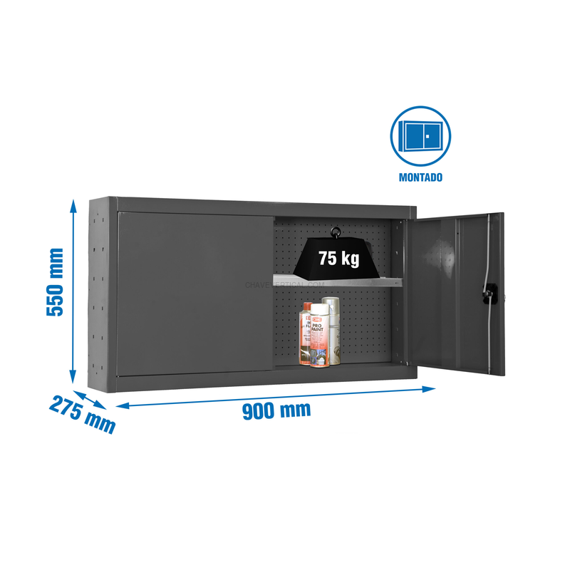 Armário de Ferramentas CABINET TOOLS SHELF Montado 550X900MM ANTR - 550 x 900 x 275 mm