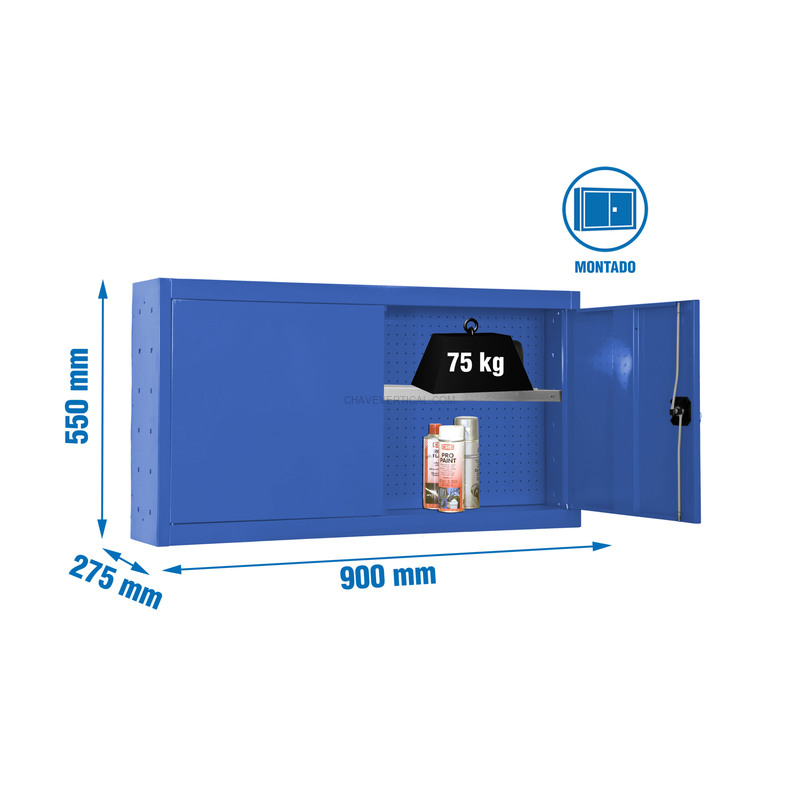 Armário de Ferramentas CABINET TOOLS SHELF Montado 550X900MM AZUL - 550 x 900 x 275 mm