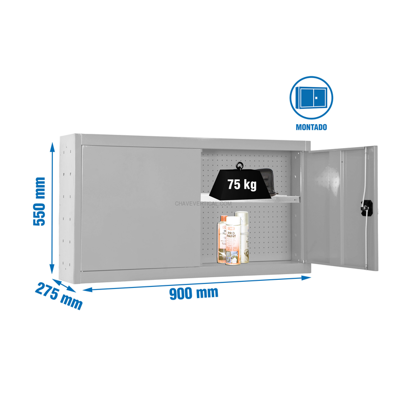 Armário de Ferramentas CABINET TOOLS SHELF Montado 550X900MM Cinzento - 550 x 900 x 275 mm