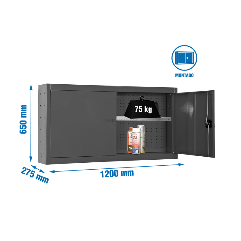 Armário de Ferramentas CABINET TOOLS SHELF Montado 650X1200MM Antracite - 650 x 1200 x 275 mm