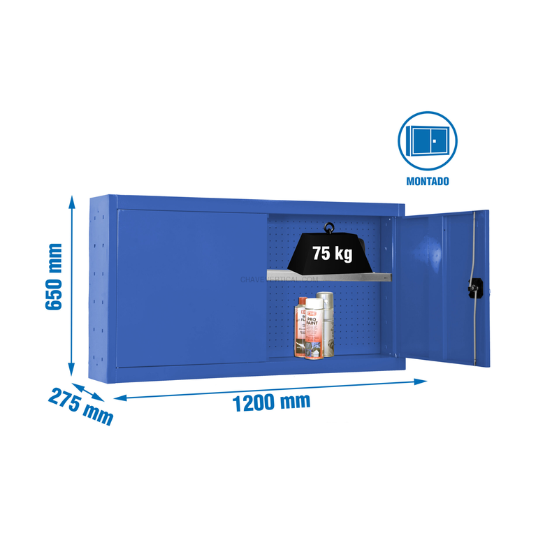 Armário de Ferramentas CABINET TOOLS SHELF Montado 650X1200MM AZUL - 650 x 1200 x 275 mm