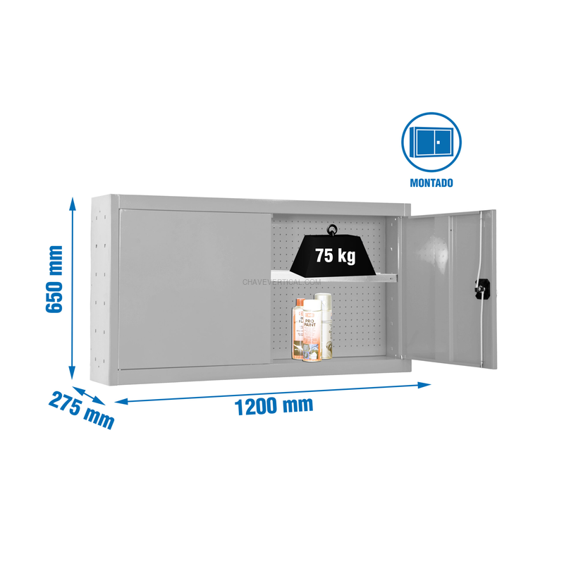 Armário de Ferramentas CABINET TOOLS SHELF Montado 650X1200MM Cinzento - 650 x 1200 x 275 mm