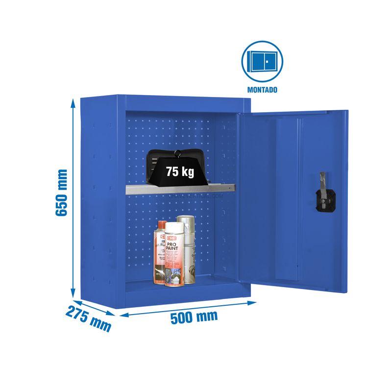 Armário de Ferramentas CABINET TOOLS SHELF Montado 650X500MM AZUL - 650 x 500 x 275 mm
