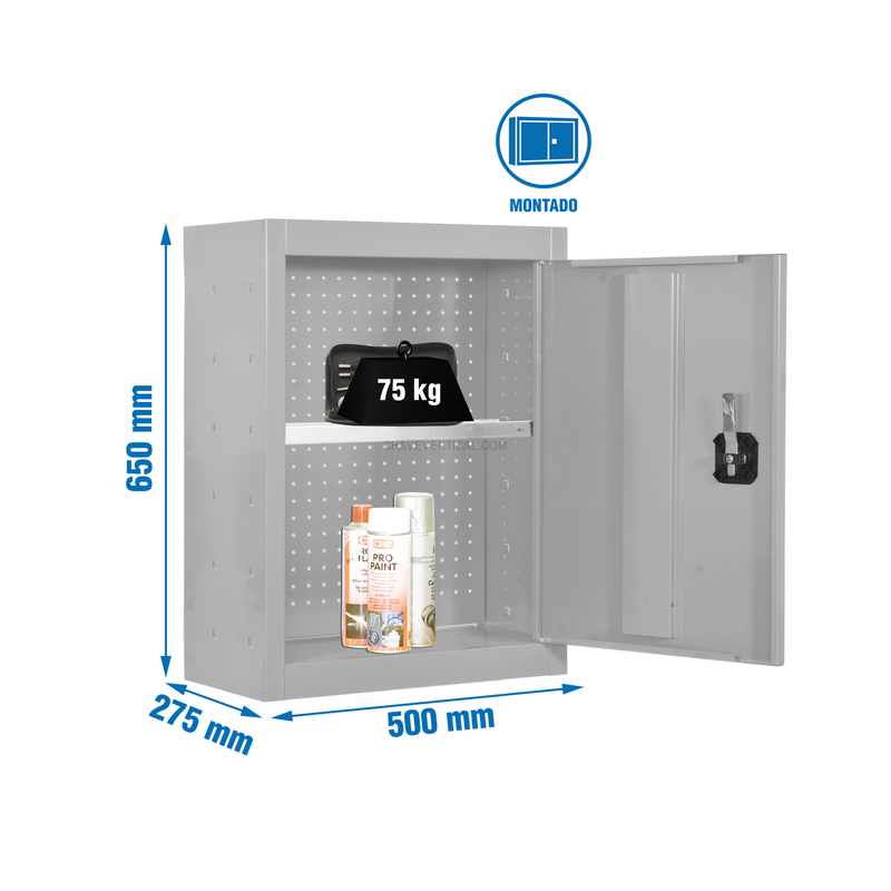 Armário de Ferramentas CABINET TOOLS SHELF Montado 650X500MM Cinzento - 650 x 500 x 275 mm