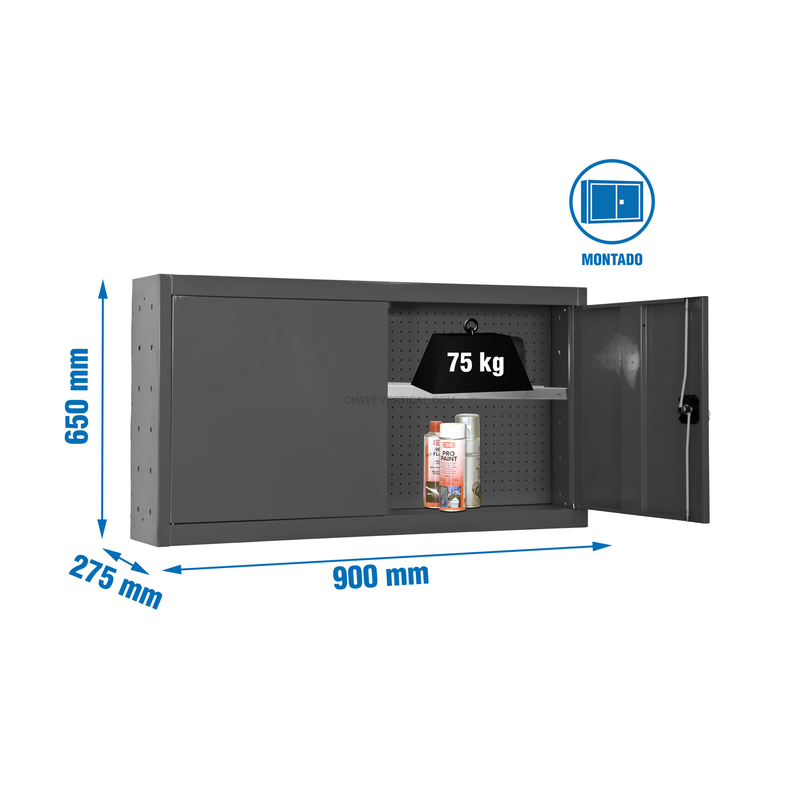 Armário de Ferramentas CABINET TOOLS SHELF Montado 650X900MM ANTR - 650 x 900 x 275 mm